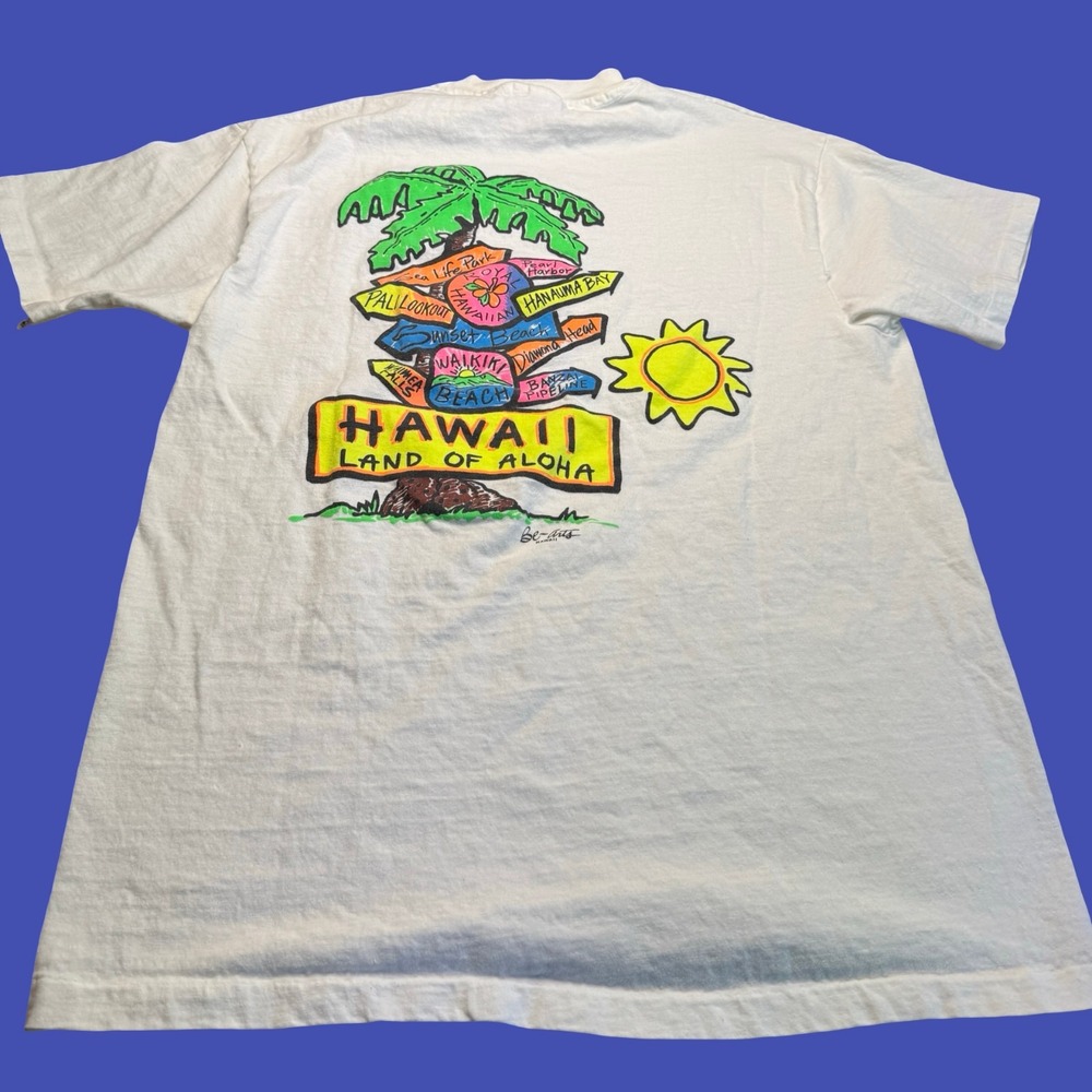 Vintage Hawaii Land of Aloha T Shirt Large White Hanes Beefy-T USA 90s Cotton